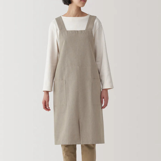 Plain Weave Cotton Shoulder Strap Apron - S-M